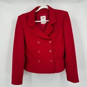 Vertigo Pour La Ville Womens Old Money Parisian Cropped Jacket Size L Bold Red